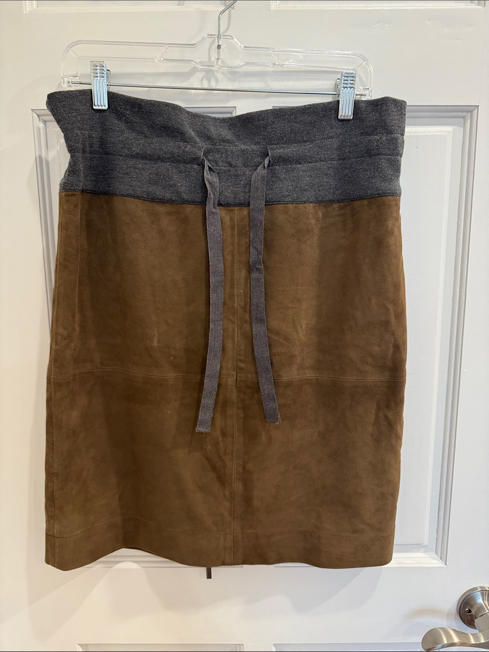 Max Mara Sportmax Code Women's Suede Brown Skirt with Gray Knit Waist